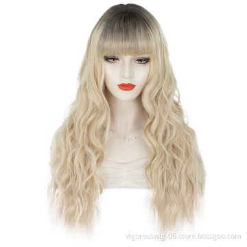 Synthetic Small Part Lace Middle Part Natural Wavy Long Ombre Blonde Hair Top Quantity Supplier Women's Wig Heat Resistant